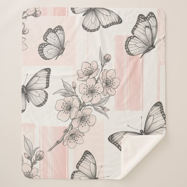 Vintage Botanical Butterfly Toile Pattern (9) Sherpa Blanket (Front)