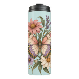 Vintage Botanical Butterfly & Wildflowers Thermal Tumbler