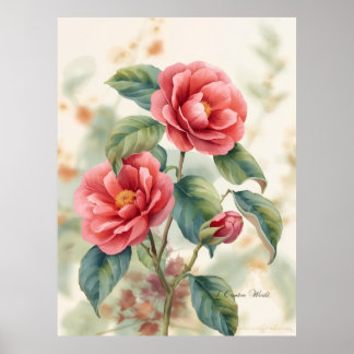 Vintage Botanical Camellia Wall Decor Poster