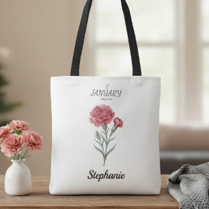 Vintage Botanical Carnation January Birthday Gift Tote Bag