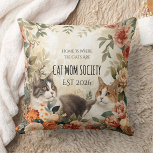 Vintage Botanical Cat Mum Society Floral Art Decor Cushion
