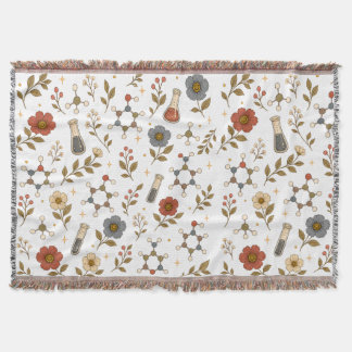 Vintage Botanical Chemistry Floral Throw Blanket