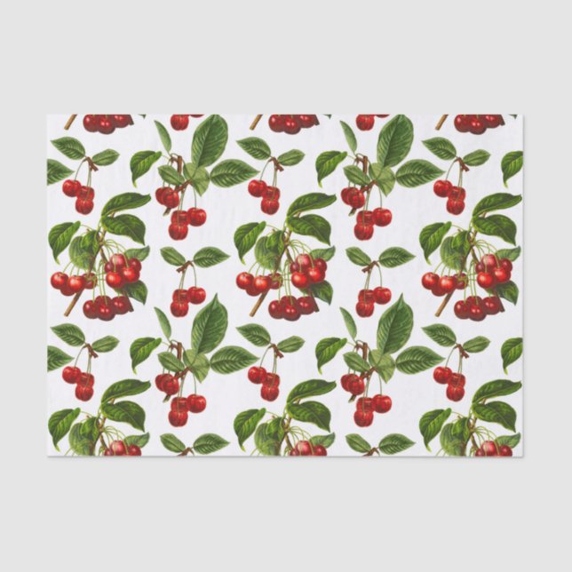 Vintage Botanical Cherries Print on White Tissue Paper (Front)