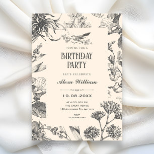 Vintage Botanical Chinoiserie floral birthday Invitation