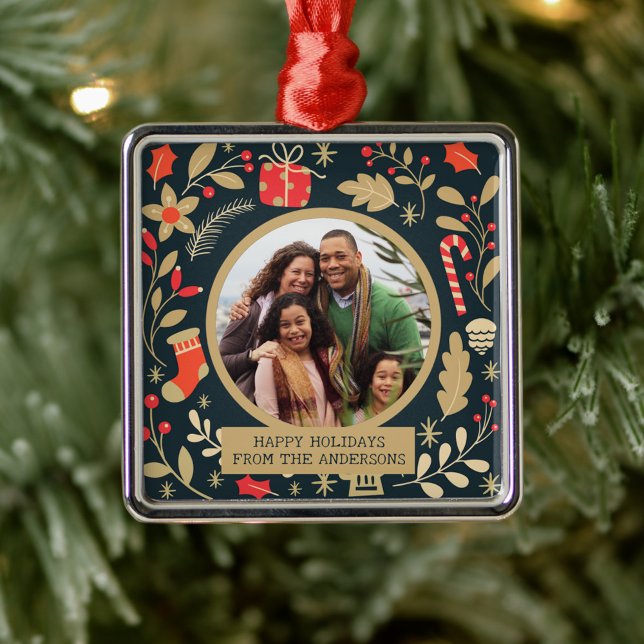 Vintage Botanical Christmas Family Photo Ornament  (Creator Uploaded)