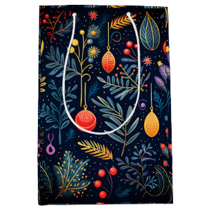 Vintage Botanical Christmas Ornaments Gift Medium Gift Bag