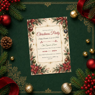 Vintage Botanical Christmas Party Invitation