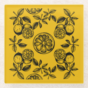 Vintage Botanical Citrus Fruit Print Glass Coaster
