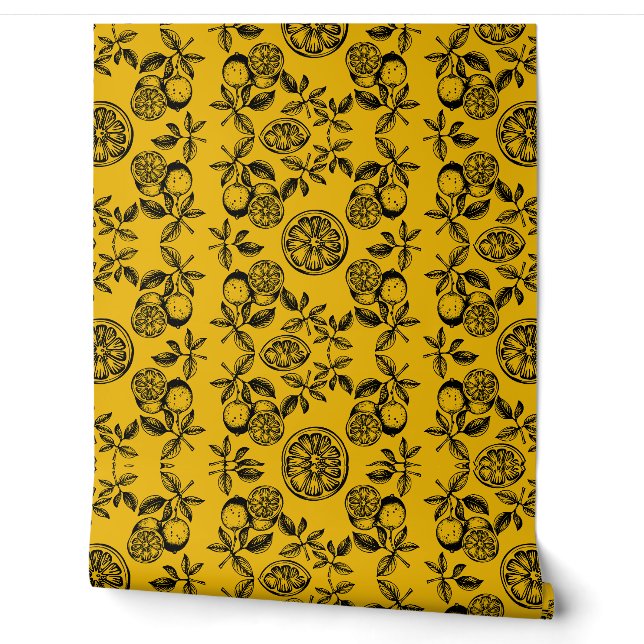 Vintage Botanical Citrus Fruit Print Wallpaper (Unrolling)