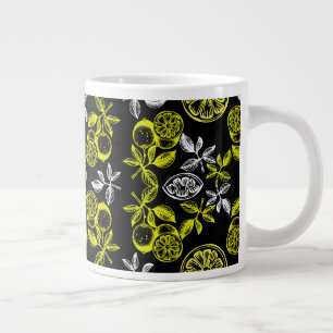 Vintage Botanical Citrus Lemon Print Large Coffee Mug