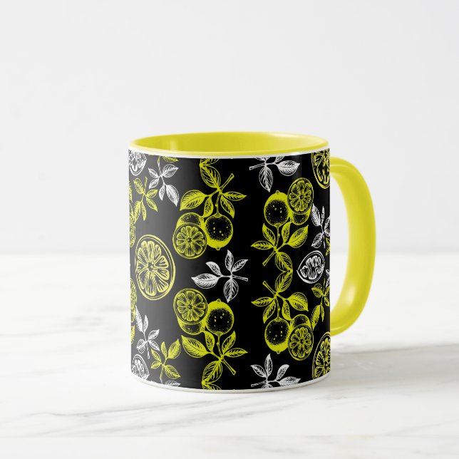 Vintage Botanical Citrus Lemon Print Mug (Front Right)