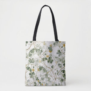 Vintage Botanical Clover Meadow Watercolor Tote Bag