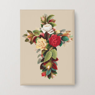 Vintage Botanical Cross of Roses Religious Art