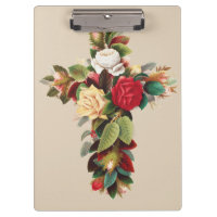 Vintage Botanical Cross of Roses Religious Art