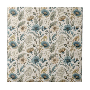 Vintage Botanical Daisy & Wildflower Floral Design Tile