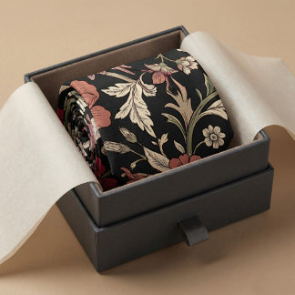 Vintage Botanical Dark Background Tie