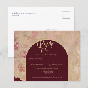 Vintage Botanical Deep Red Roses Wedding Gold Text Postcard