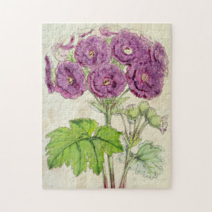Vintage Botanical Double Fringed Chinese Primrose Jigsaw Puzzle