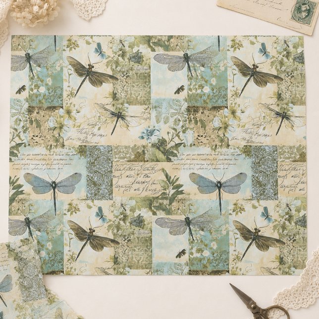 Vintage Botanical Dragonfly Collage Decoupage  Tissue Paper (Creator Uploaded)