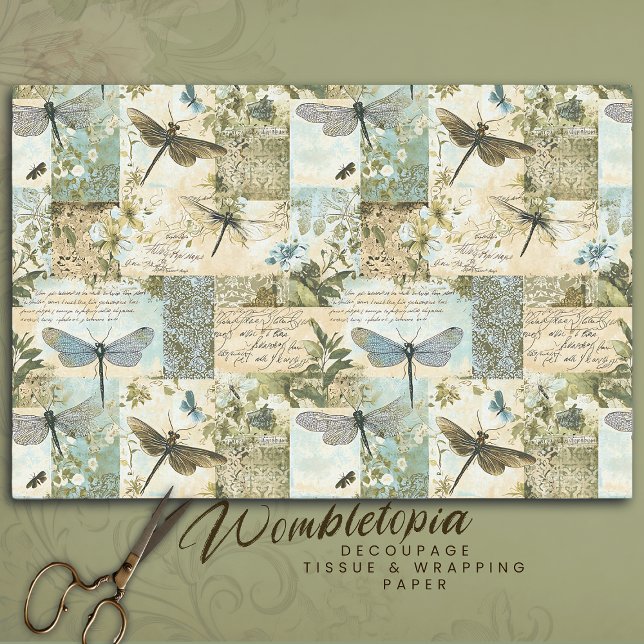 Vintage Botanical Dragonfly Collage Decoupage  Tissue Paper (Creator Uploaded)