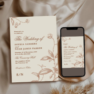 Vintage botanical earthy beige autumn fall wedding invitation