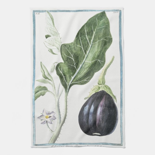Vintage Botanical Eggplant/Aubergine Kitchen Towel (Vertical)