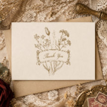 Vintage Botanical Elegance Beige Thank You Card