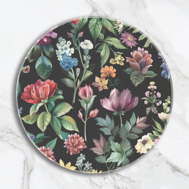 Vintage Botanical Elegance Black Coaster (Creator Uploaded)