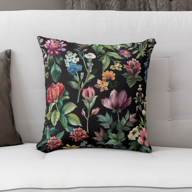 Vintage Botanical Elegance Black Cushion (Creator Uploaded)