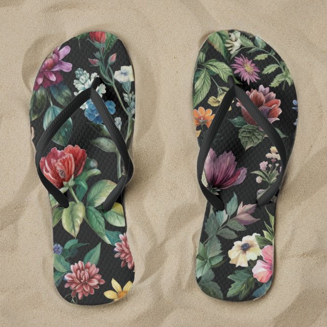 Vintage Botanical Elegance Black Jandals (Creator Uploaded)