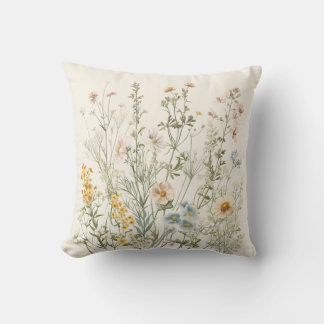 Vintage Botanical Elegance: Wildflowers & Herbs Cushion