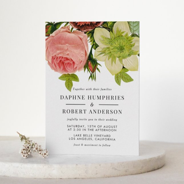 Vintage Botanical Elegant Floral Wedding Invitation (A beautiful Botanical Wedding Invitation)