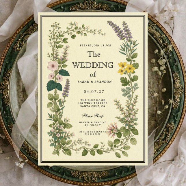 Vintage Botanical Elegant Wedding Invitation (Creator Uploaded)