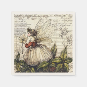 Vintage Botanical Fairy with Antique Script  Napkin