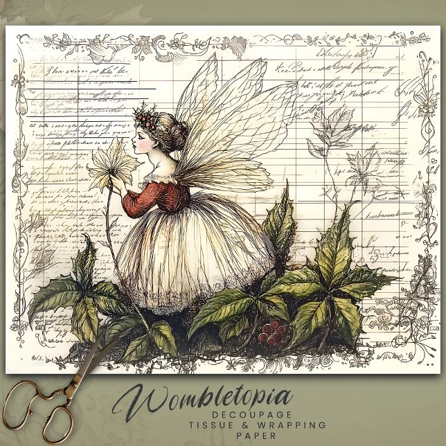 Vintage Botanical Fairy with Antique Script  Tissue Paper (Creator Uploaded)