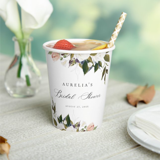 Vintage Botanical Floral Bridal Shower Paper Cups (Insitu)