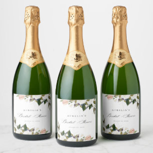 Vintage Botanical Floral Bridal Shower Sparkling Wine Label
