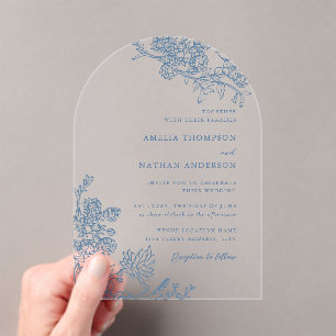 Vintage Botanical Floral Dusty Blue Wedding Acrylic Invitations