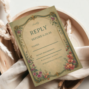 Vintage Botanical Floral Elegant RSVP Card