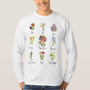 Vintage Botanical Floral Flower Garden Chart T-Shirt