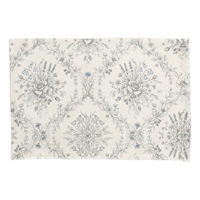 Vintage Botanical Floral Garden Pattern Pillowcase (Front)
