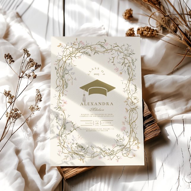 Vintage Botanical Floral Graduation Invitation (Creator Uploaded)