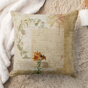 Vintage Botanical Floral Illustration Cushion