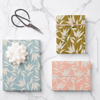 Vintage Botanical Floral Leaf Teal Mustard Peach Wrapping Paper Sheet