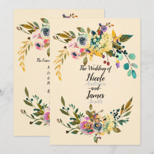 Vintage Botanical Floral Leaves Cream Wedding Invitation