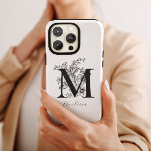 Vintage Botanical Floral Monogram Name Case-Mate iPhone 14 Pro Max Case