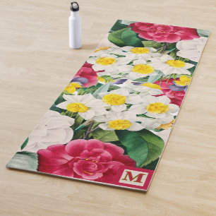 Vintage Botanical Floral Monogram Yoga Mat