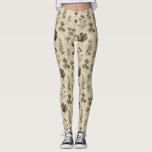Vintage Botanical Floral Pattern (10) Leggings<br><div class="desc">Vintage botanical floral pattern leggings featuring soft cream and beige flowers with detailed stems,  leaves,  and delicate script accents on an aged neutral background. Elegant and timeless with a rustic floral aesthetic,  this seamless design is ideal for cottagecore lovers,  garden enthusiasts,  vintage style fans,  and botanical art admirers.</div>