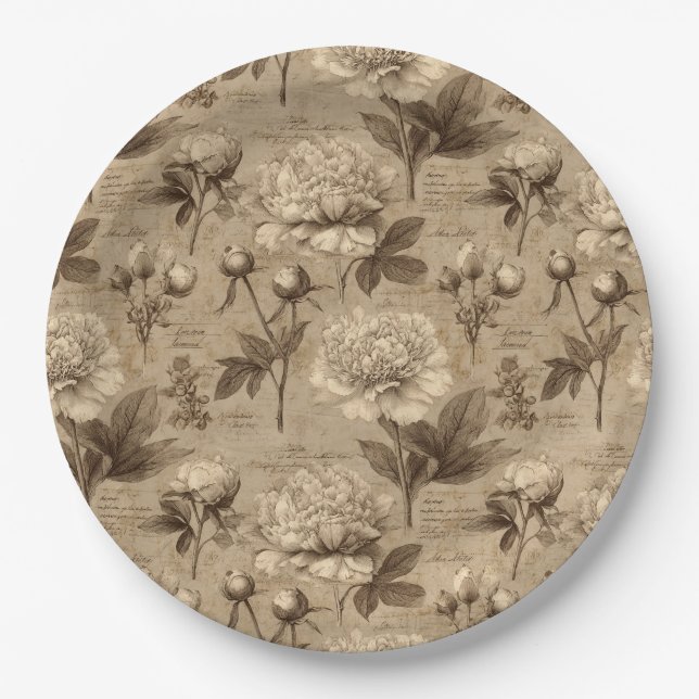 Vintage Botanical Floral Pattern (2) Paper Plate (Front)