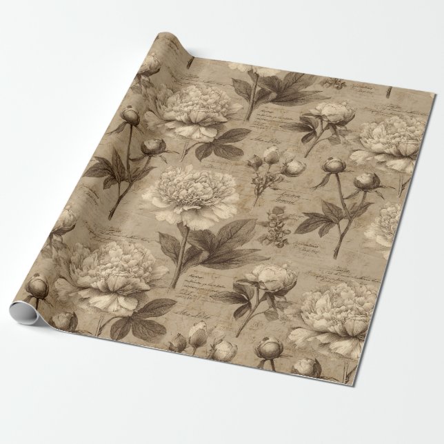 Vintage Botanical Floral Pattern (2) Wrapping Paper (Unrolled)